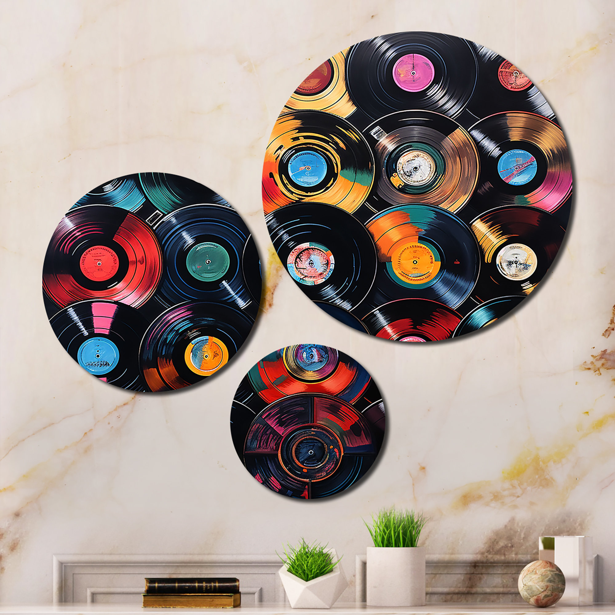 Design Art 3 Colorful Vinyl Records Melodies III Wall Decor Set